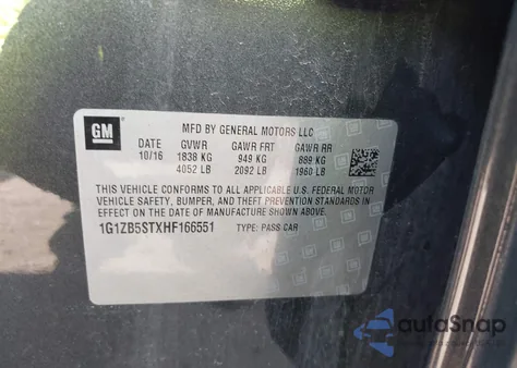 2017 Chevrolet Malibu Ls из США, поврежденный, VIN 1G1ZB5STXHF166551